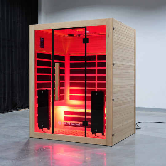 Hylivesaunas 3-Person Indoor Far Infrared Sauna with Red Light Therapy – Low EMF, Spacious Design for Home Wellness - Infrared 3 (Delivery in 1-2 Weeks)