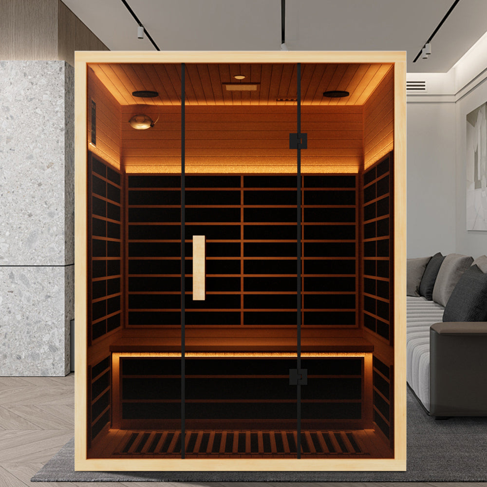 Hylivesaunas 3-Person Indoor Far Infrared Sauna – Low EMF, Spacious Design for Home Wellness - Infrared 3