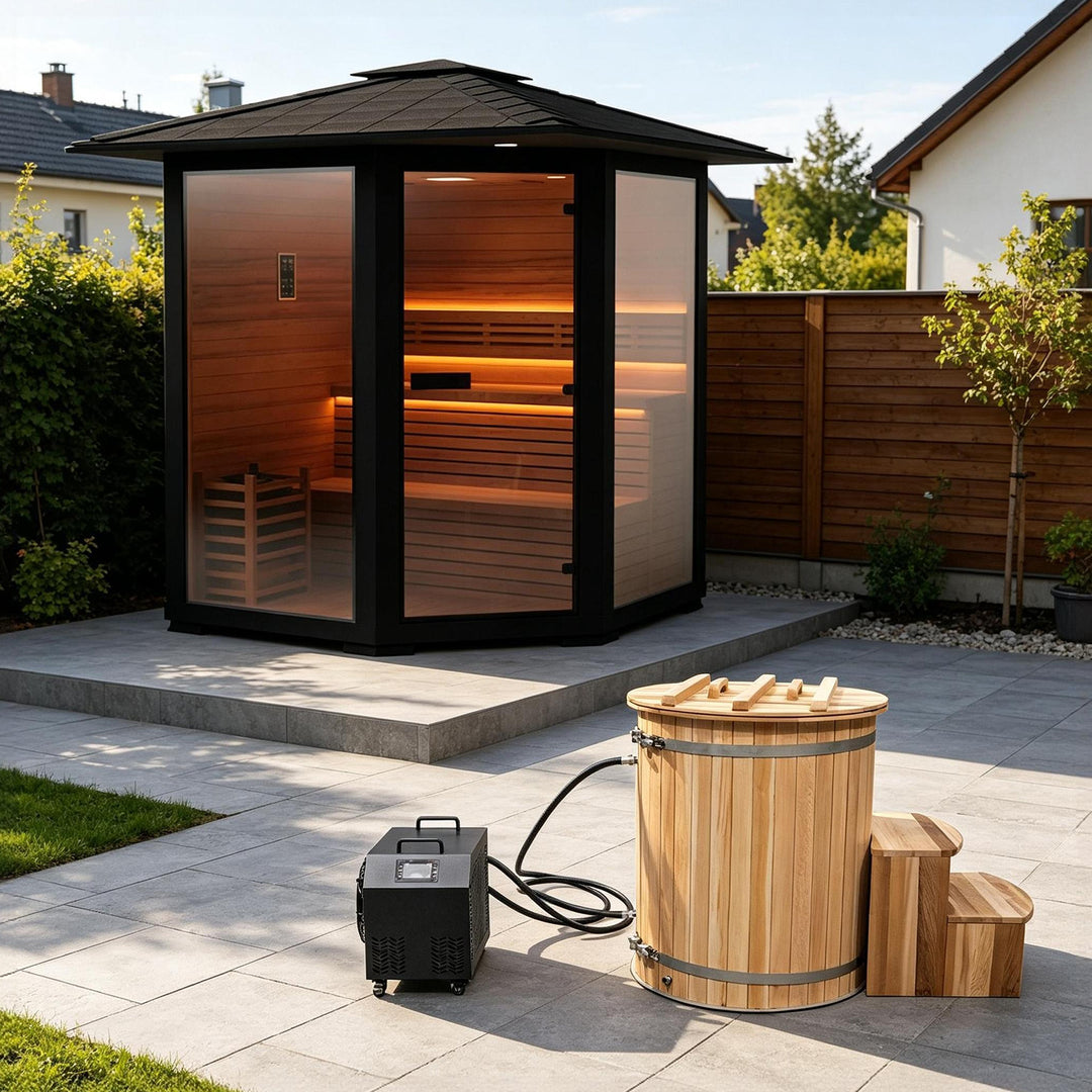 Hot and Cold Therapy - Cold Bathtub &amp; Outdoor Traditional Sauna