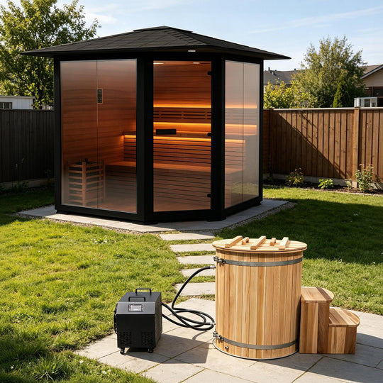 Hot and Cold Therapy - Cold Bathtub &amp; Outdoor Traditional Sauna