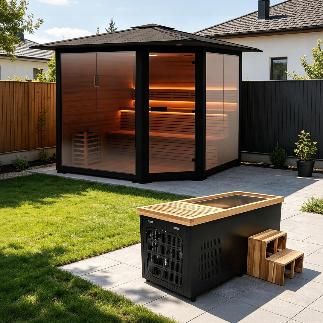 Hot and Cold Therapy - Cold Bathtub &amp; Outdoor Traditional Sauna