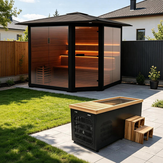 Hot and Cold Therapy - Cold Bathtub &amp; Outdoor Traditional Sauna