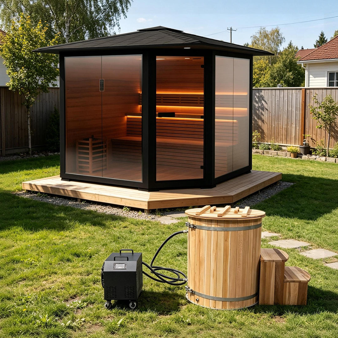 Hot and Cold Therapy - Cold Bathtub &amp; Outdoor Traditional Sauna