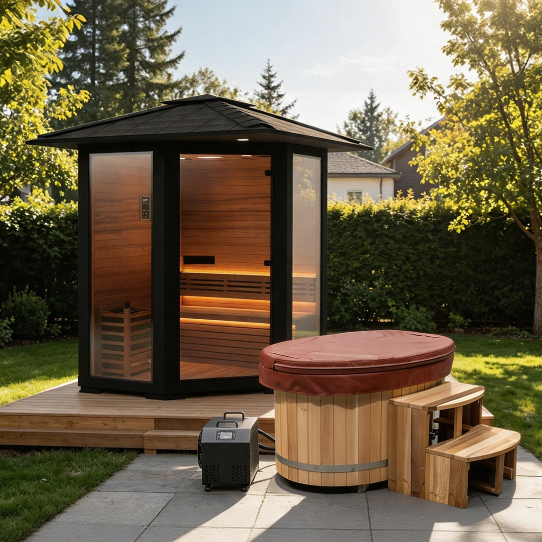 Hot and Cold Therapy - Cold Bathtub &amp; Outdoor Traditional Sauna