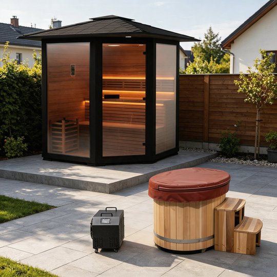 Hot and Cold Therapy - Cold Bathtub &amp; Outdoor Traditional Sauna
