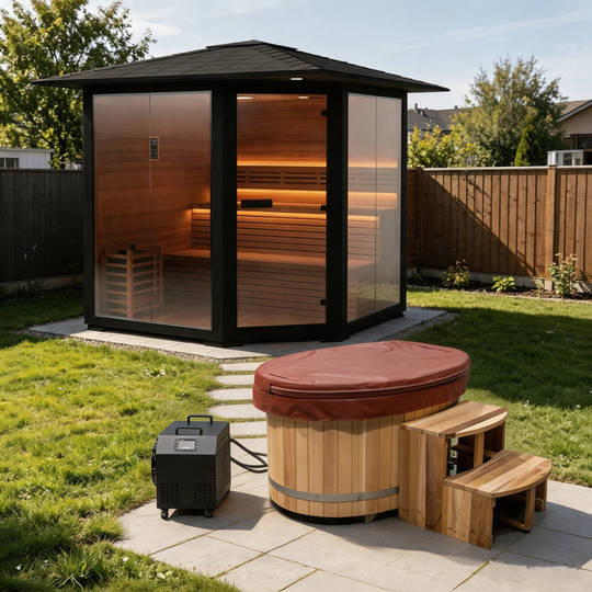 Hot and Cold Therapy - Cold Bathtub &amp; Outdoor Traditional Sauna