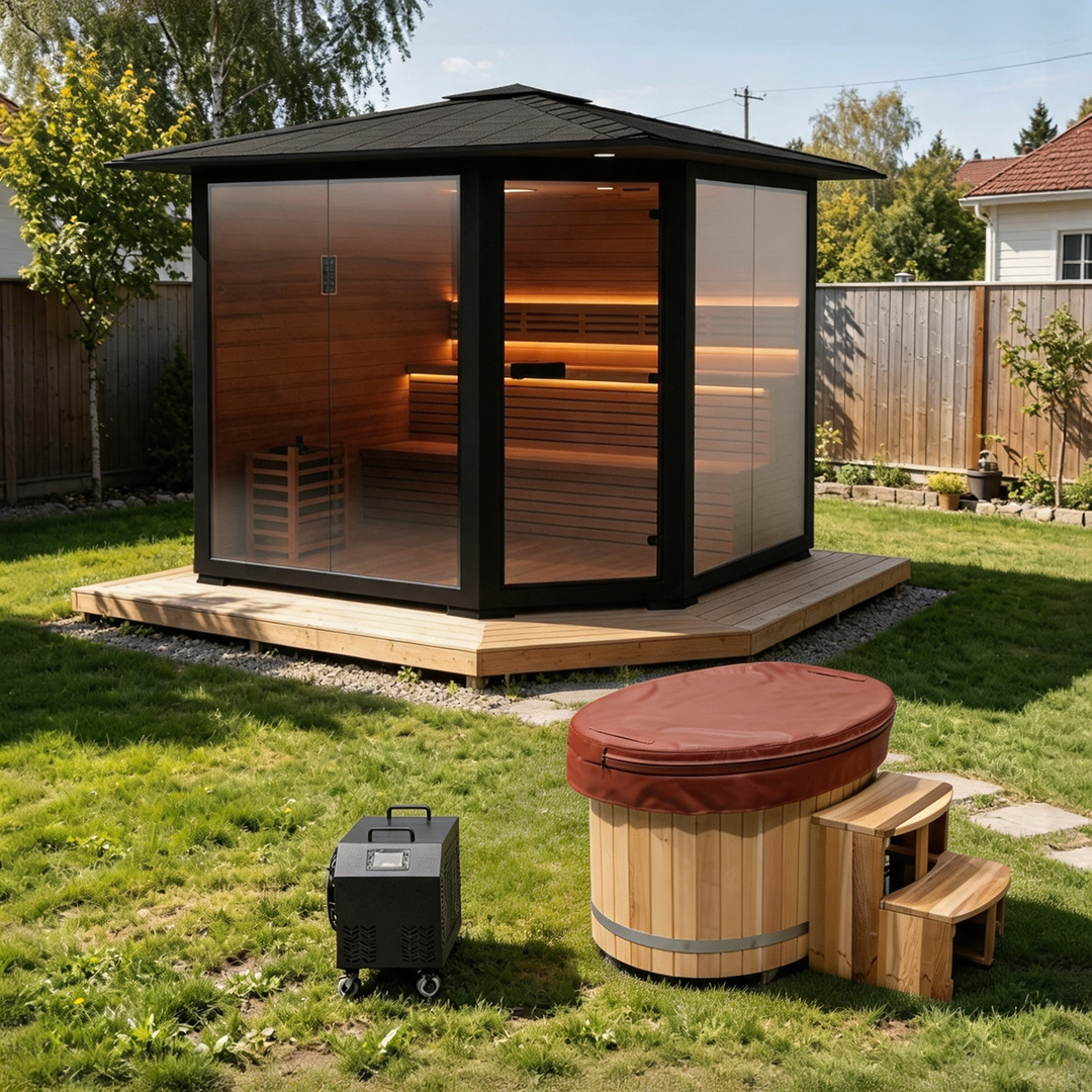 Hot and Cold Therapy - Cold Bathtub &amp; Outdoor Traditional Sauna