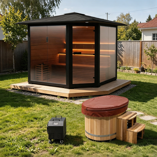 Hot and Cold Therapy - Cold Bathtub &amp; Outdoor Traditional Sauna