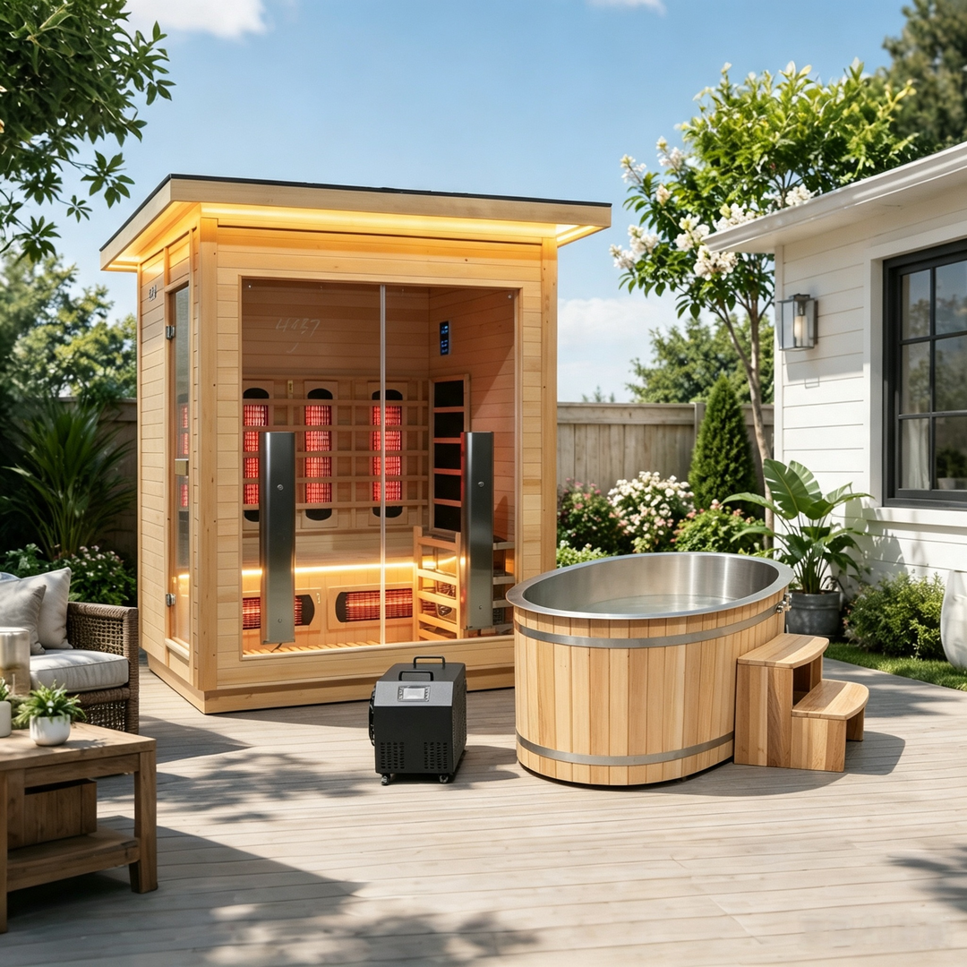 Hot and Cold Therapy - Cold Bathtub &amp; Outdoor Hybrid Sauna