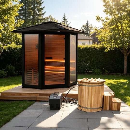 Hot and Cold Therapy - Cold Bathtub &amp; Outdoor Traditional Sauna