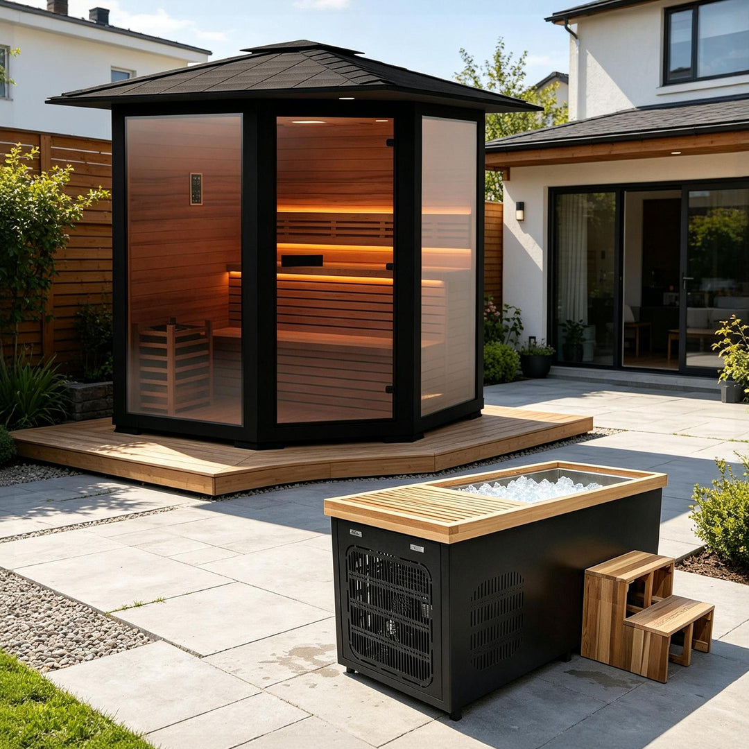 Hot and Cold Therapy - Cold Bathtub &amp; Outdoor Traditional Sauna
