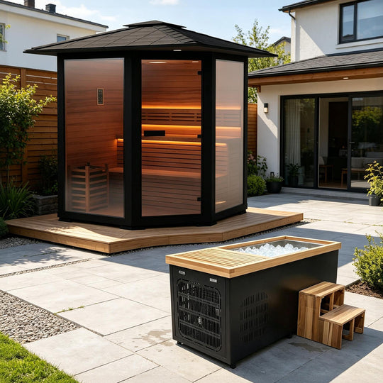 Hot and Cold Therapy - Cold Bathtub &amp; Outdoor Traditional Sauna